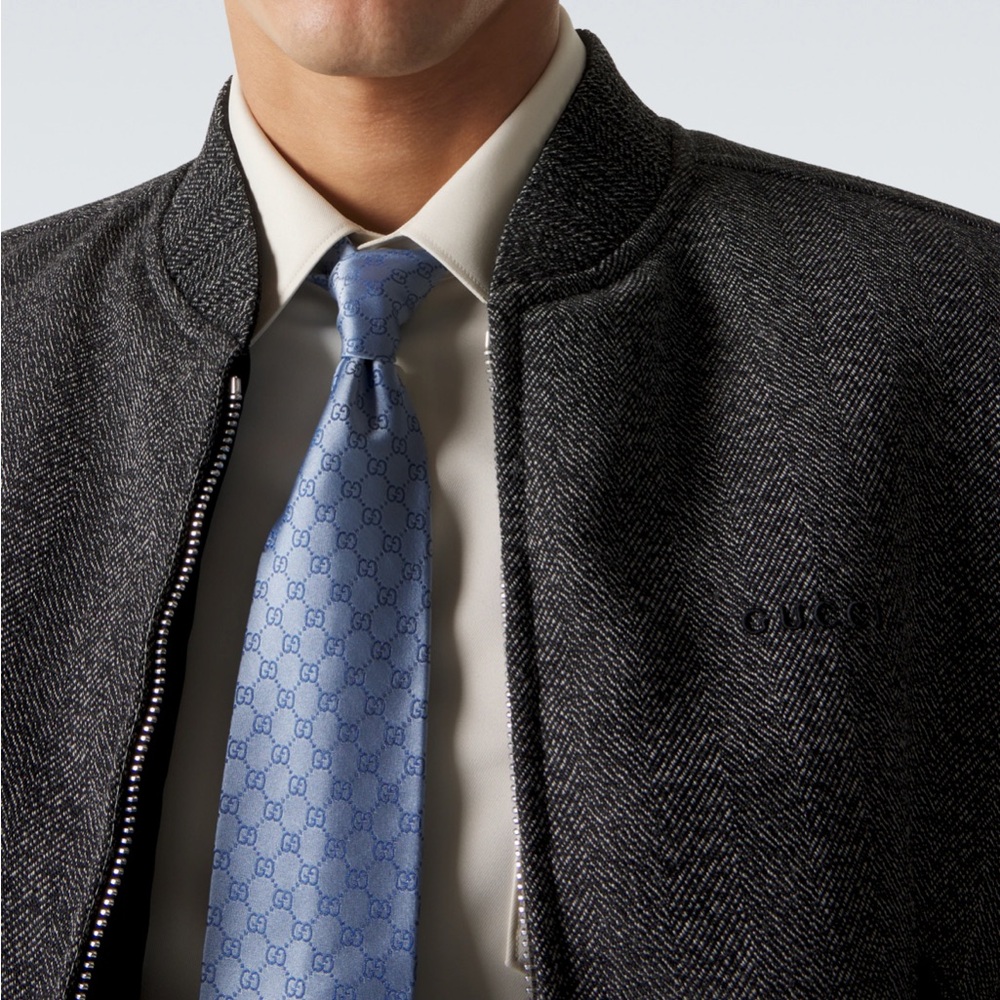 Gucci Light Blue Monogram Men's Tie - Picture 3 of 7